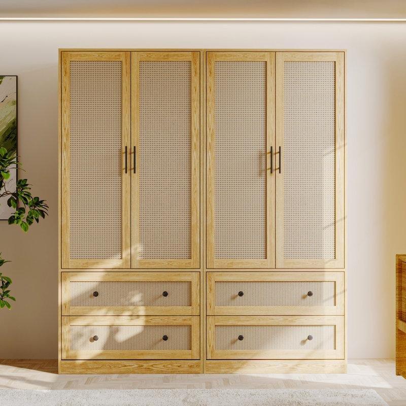 Hasır Kapılı 4 Kapaklı Ahşap Gardrop 160 cm - 91144