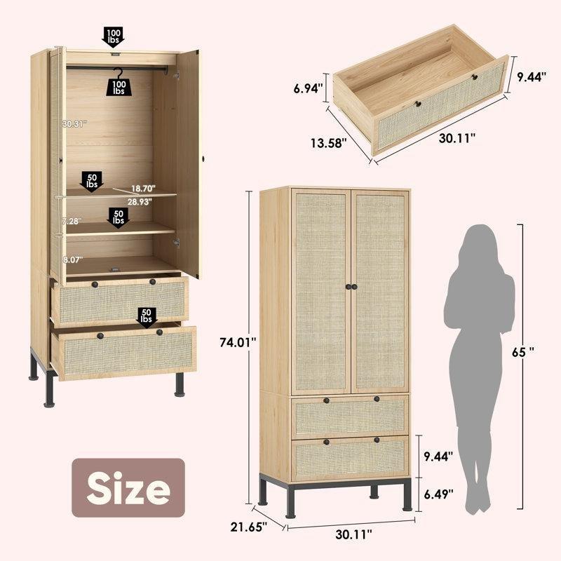 Hasır Kapılı Gardrop Doğal Rattan 188 cm x 76 cm - 91141