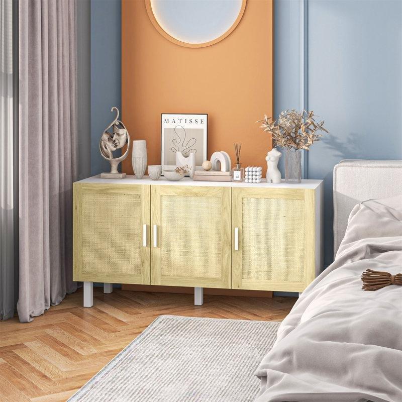 Hasır Kapılı Kahve Köşesi 136 cm Endüstriyel Ahşap Krem - 99877