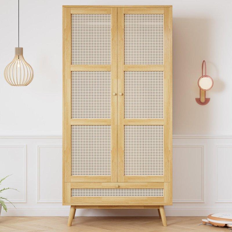 Hasır Panelli Endüstriyel Ahşap Gardrop 90x45x183 cm - 90658