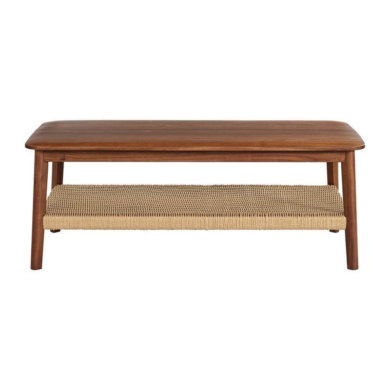 Hasır Raflı Dikdörtgen Orta Sehpa 122x61x46 cm Kahverengi Masif Akasya - 105418