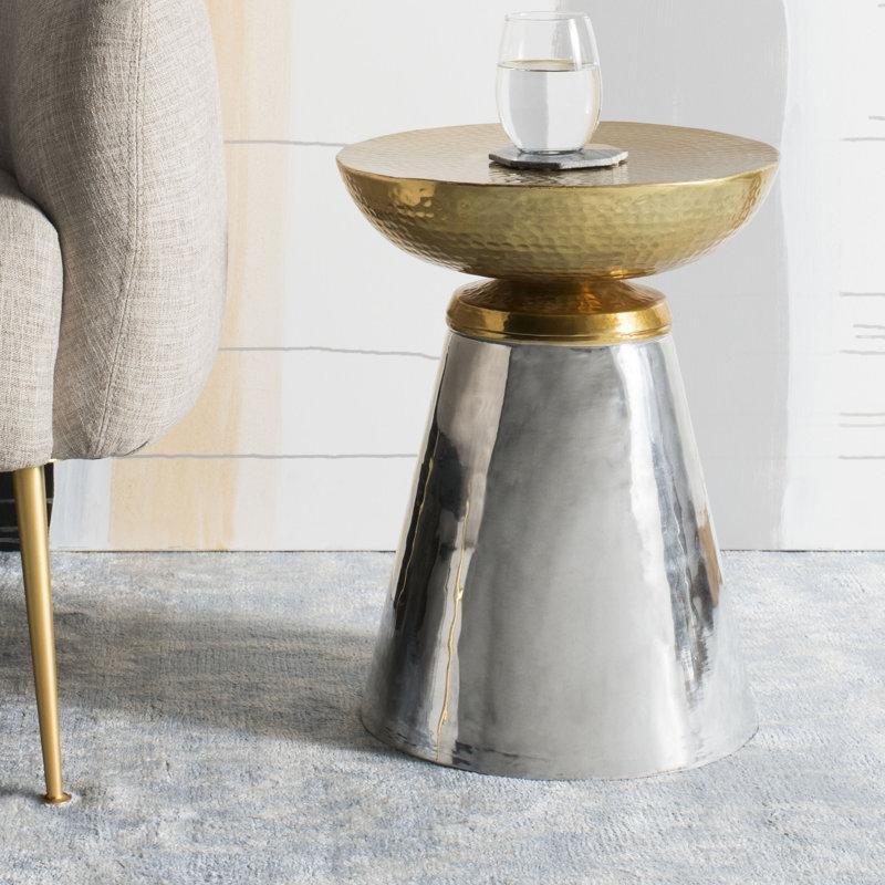 İki Tonlu Metal Dokulu Pirinç Yan Sehpa-49x35x35 cm - 113130