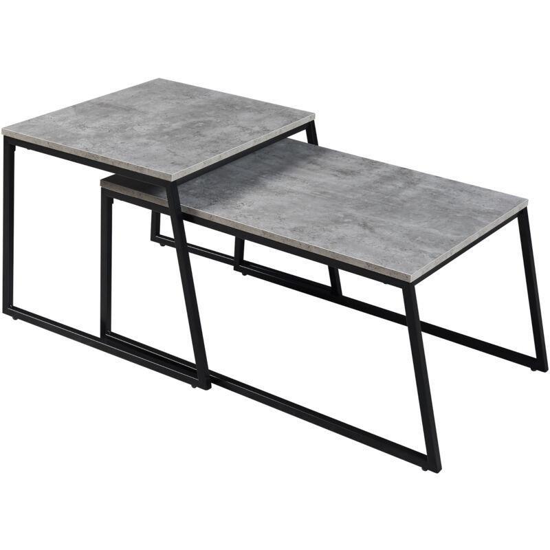 İkili Beton Görünümlü Siyah Metal Ayaklı Zigon Sehpa Seti 83x50 cm - 107128