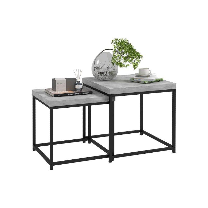 İkili Beton Görünümlü Siyah Metal Zigon Sehpa 45x45 cm - 106696