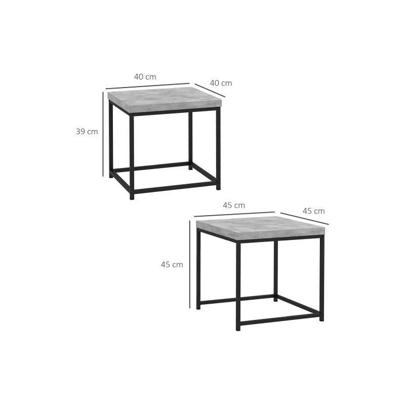 İkili Beton Görünümlü Siyah Metal Zigon Sehpa 45x45 cm - 106696