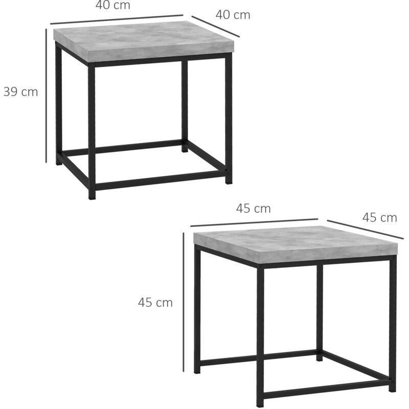 İkili Beton Görünümlü Zigon Sehpa Siyah Metal Ayaklı 45x45x45 cm - 107148