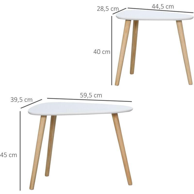 İkili Beyaz Ahşap Zigon Sehpa 60x109 cm - 107213
