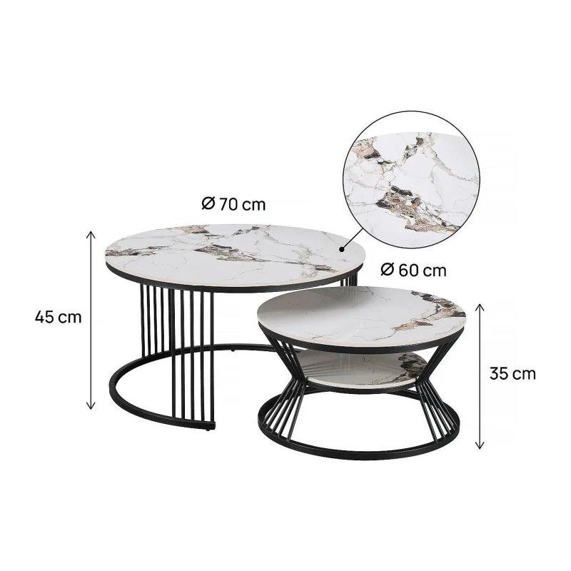 İkili Beyaz Mermer Desenli Seramik Zigon Sehpa 70x70x45 cm - 106714