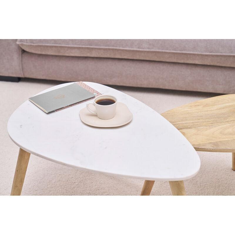 İkili Beyaz Mermer ve Masif Mango Ağacı Zigon Sehpa 75x50x45 cm - 107461