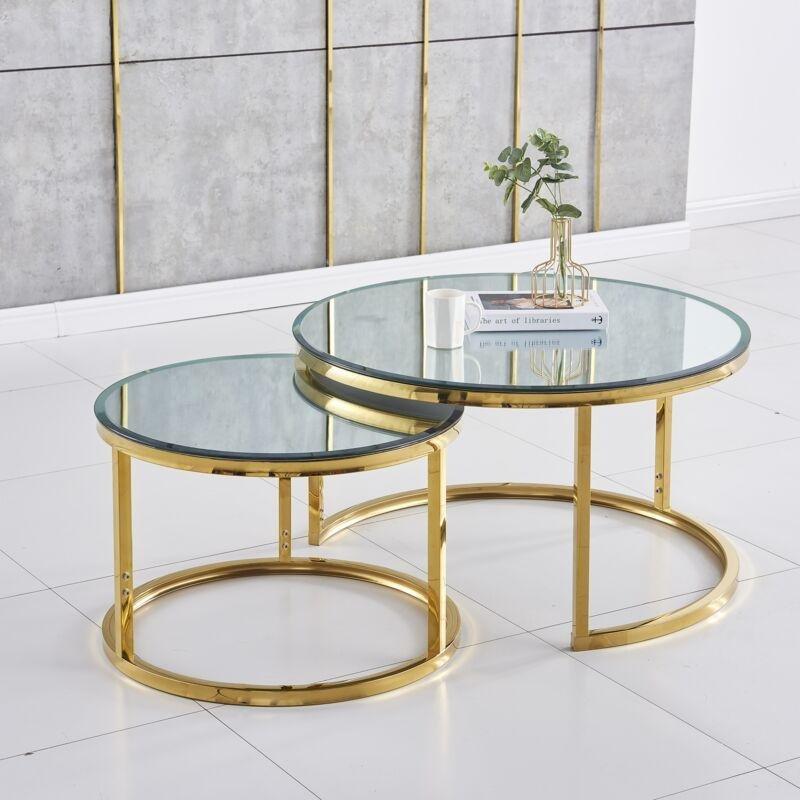İkili Gold Aynalı Cam Zigon Sehpa 80 cm - 107288