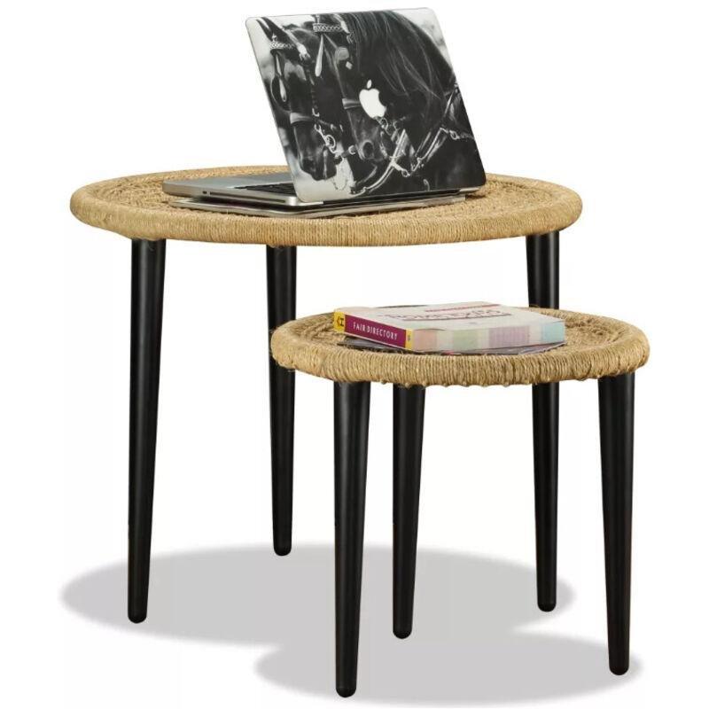 İkili Hasır Yuvarlak Zigon Sehpa Bej 59 cm - 107233