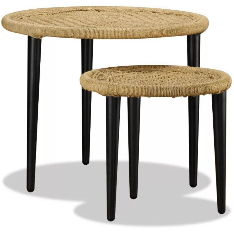 İkili Hasır Yuvarlak Zigon Sehpa Bej 59 cm - 107233