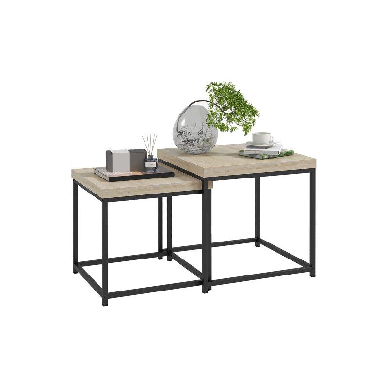 İkili Kare Orta Sehpa Seti Siyah Çelik Chêne Clair Panelli 45x45 cm - 102255