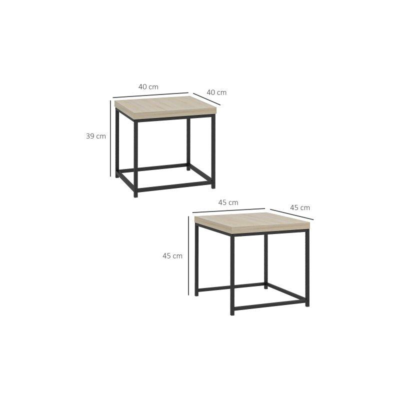 İkili Kare Orta Sehpa Seti Siyah Çelik Chêne Clair Panelli 45x45 cm - 102255