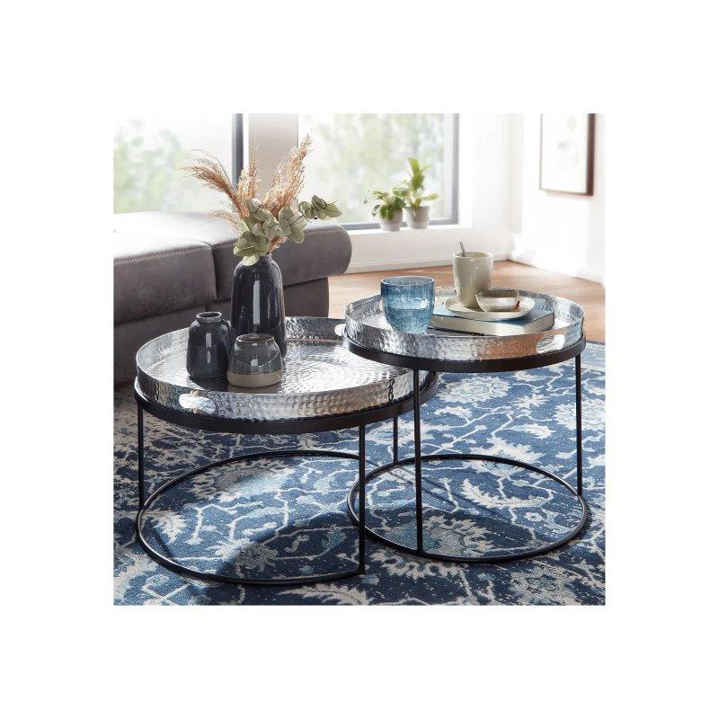 İkili Metal Zigon Sehpa Gümüş 56x56x33 cm - 106513