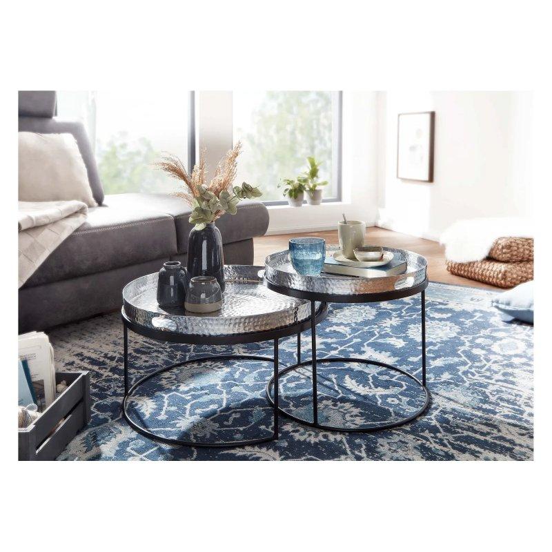 İkili Metal Zigon Sehpa Gümüş 56x56x33 cm - 106513