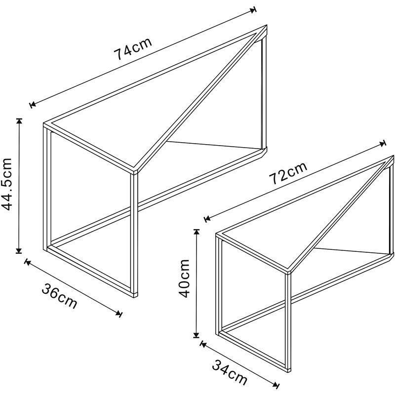 İkili Metal Zigon Sehpa Siyah 74x36x45 cm - 107680