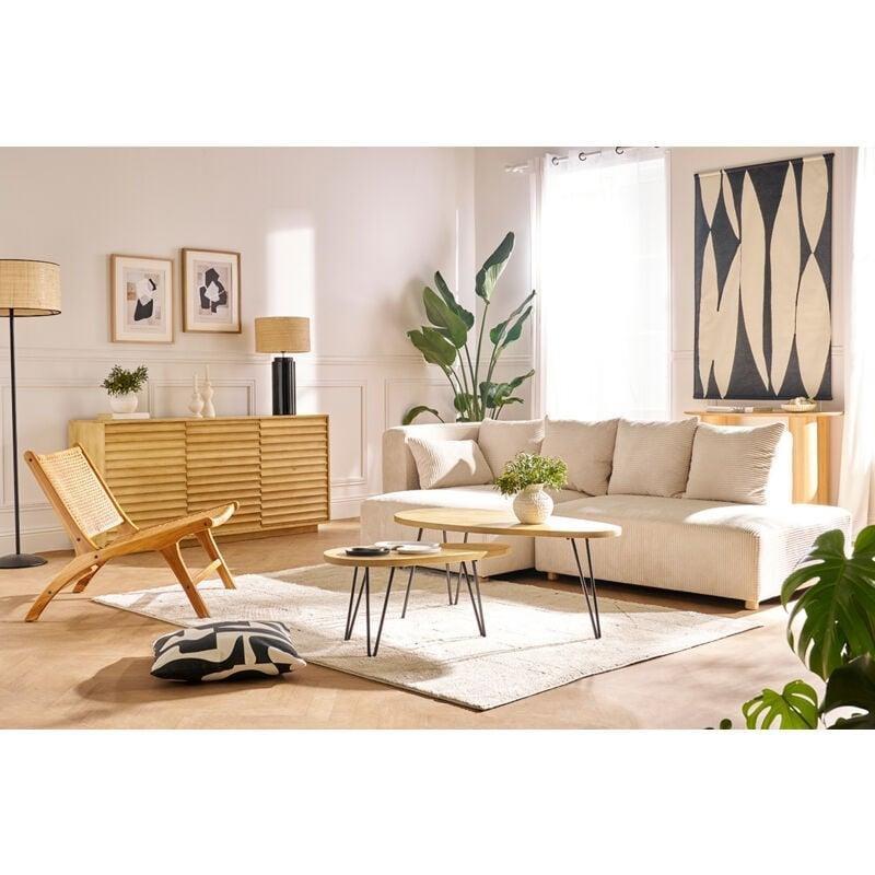 İkili Oval Zigon Sehpa Masif Mango Ahşap Siyah Metal Ayaklı 100x50 cm - 107745