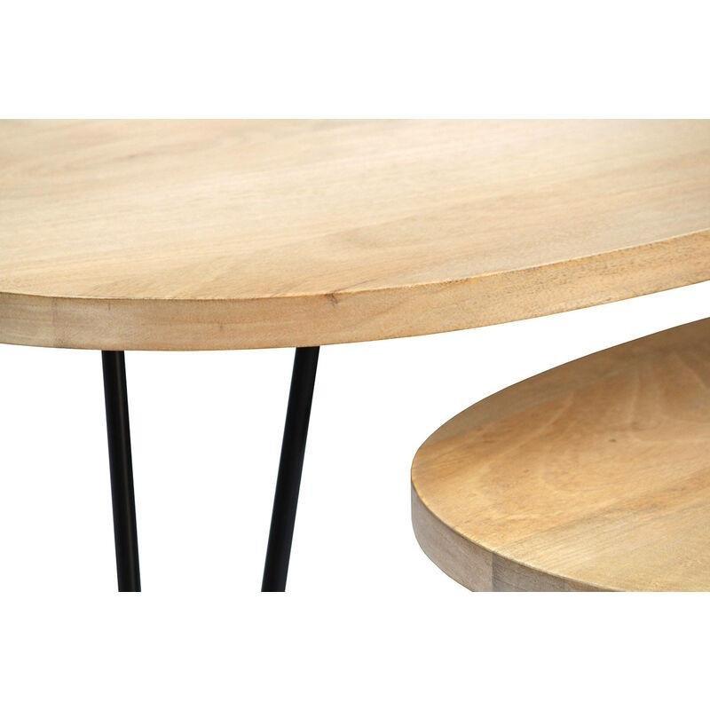 İkili Oval Zigon Sehpa Masif Mango Ahşap Siyah Metal Ayaklı 100x50 cm - 107745