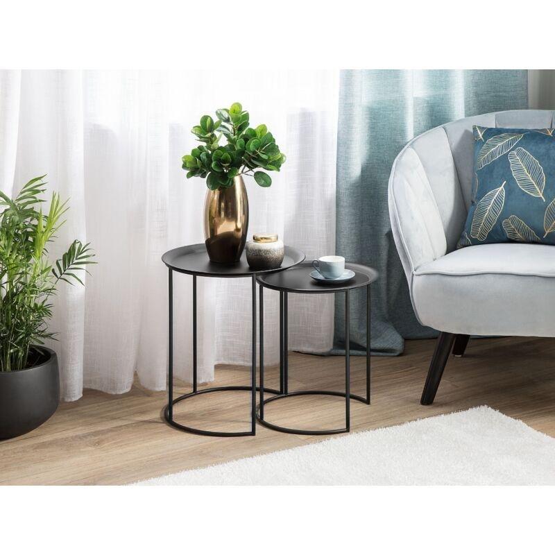 İkili Siyah Metal Zigon Sehpa Yuvarlak 35 cm ve 40 cm - 107111