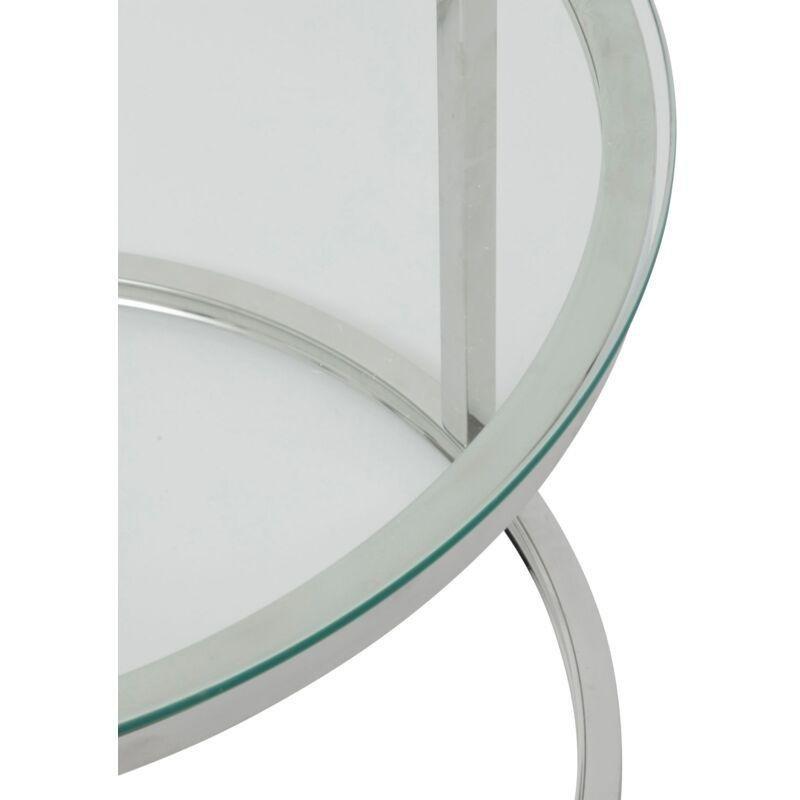 İkili Yuvarlak Cam Zigon Sehpa Gümüş Metal Ayaklı 80 cm - 107683