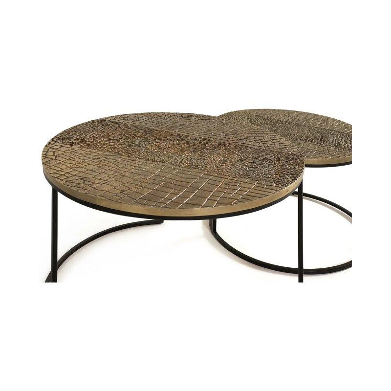 İkili Yuvarlak Metal Zigon Sehpa Bronz Renk 76x45 cm - 106435