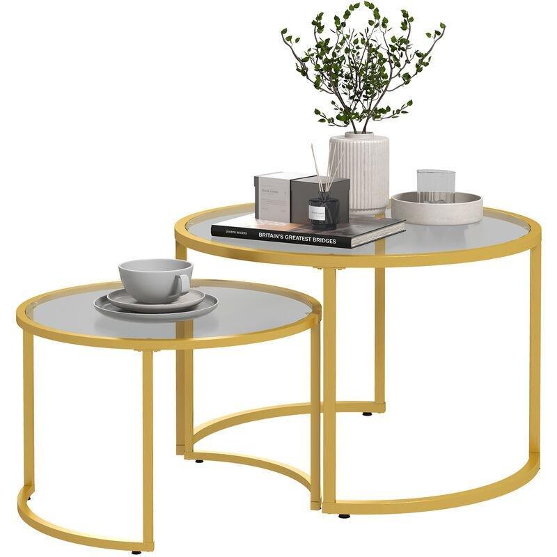 İkili Yuvarlak Orta Sehpa, Gold Metal Çerçeve Şeffaf Cam 70 cm - 103394