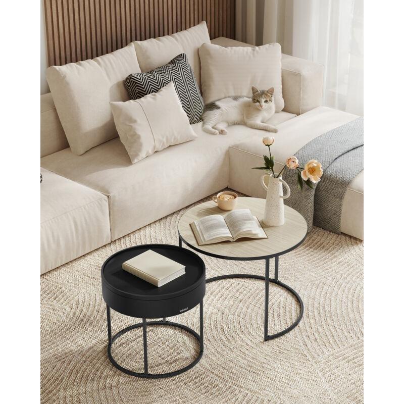 İkili Yuvarlak Zigon Sehpa Bej Siyah 60 cm - 107275