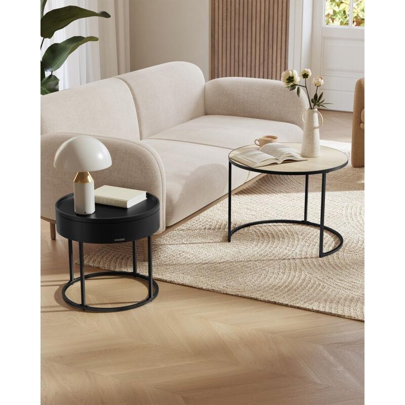 İkili Yuvarlak Zigon Sehpa Bej Siyah 60 cm - 107275