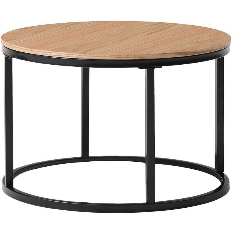 İkili Zigon Sehpa 80x80 cm Meşe Kaplama Cam Siyah Metal - 107084