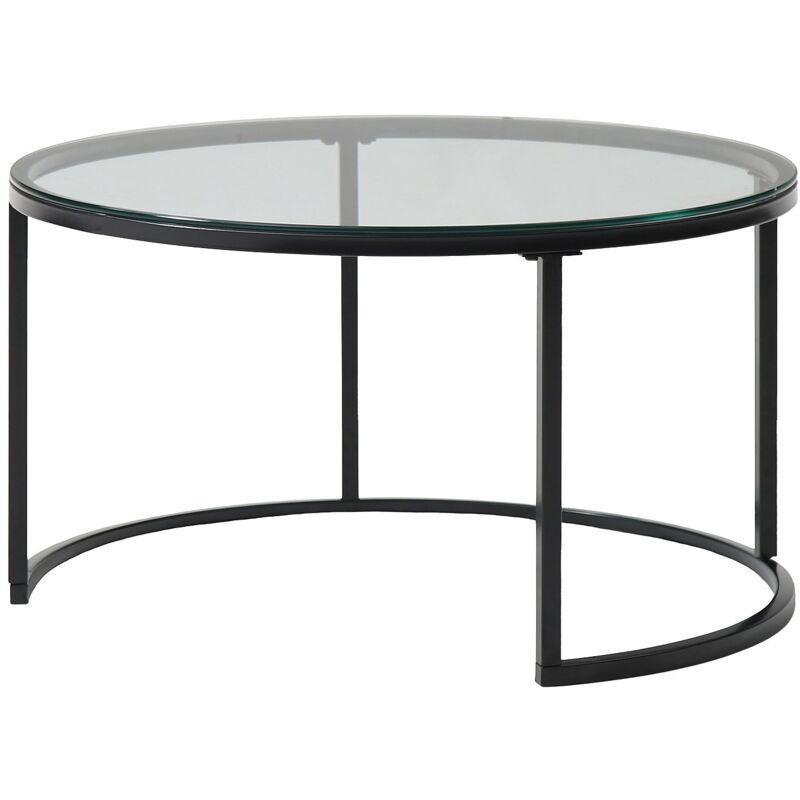 İkili Zigon Sehpa 80x80 cm Meşe Kaplama Cam Siyah Metal - 107084