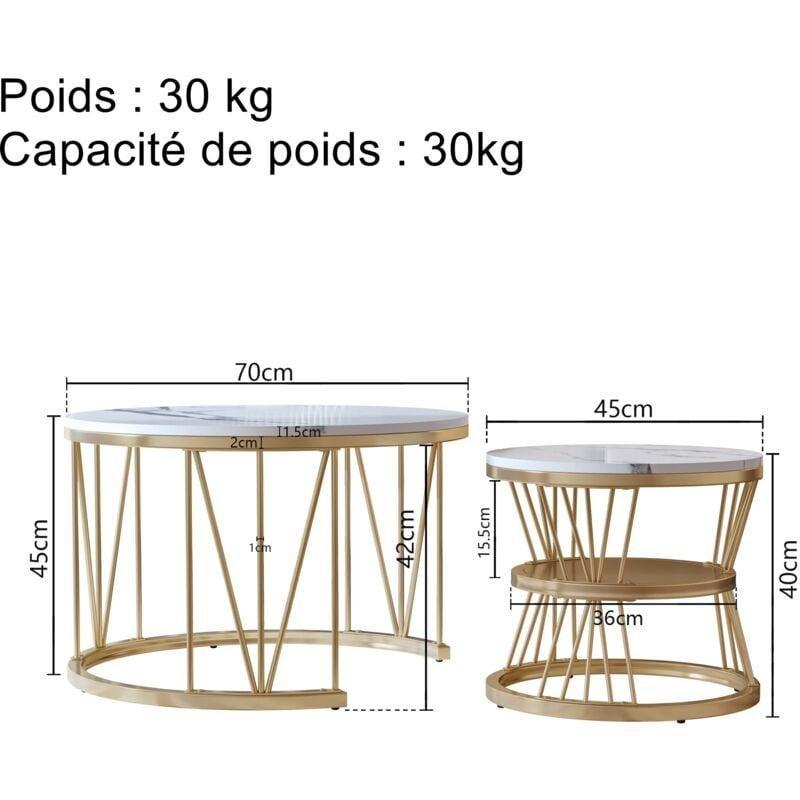 İkili Zigon Sehpa Beyaz Mermer Desenli Gold Ayaklı Yuvarlak 70x70x45 cm - 108078