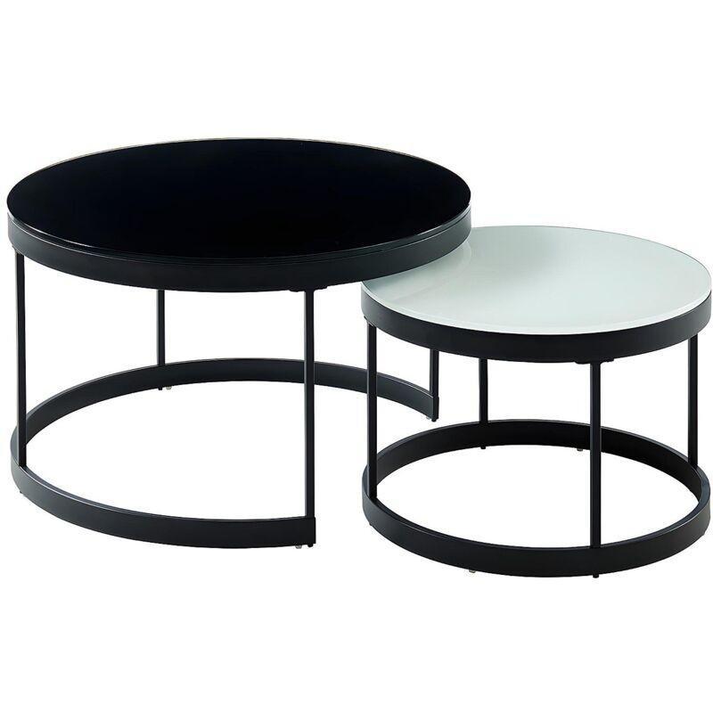 İkili Zigon Sehpa Cam Metal 70x70 cm Siyah Beyaz - 107091