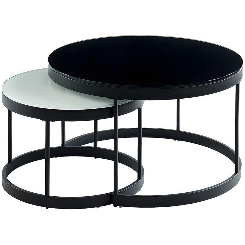 İkili Zigon Sehpa Cam Metal 70x70 cm Siyah Beyaz - 107091