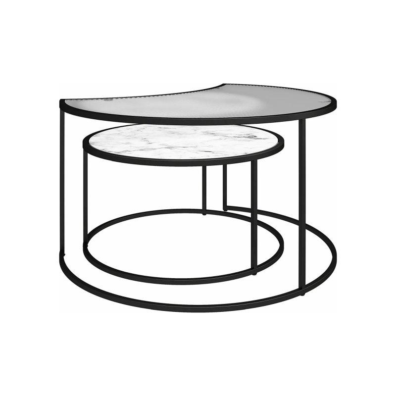 İkili Zigon Sehpa Cam ve Mermer Desenli 78x62x45 cm Siyah - 106474