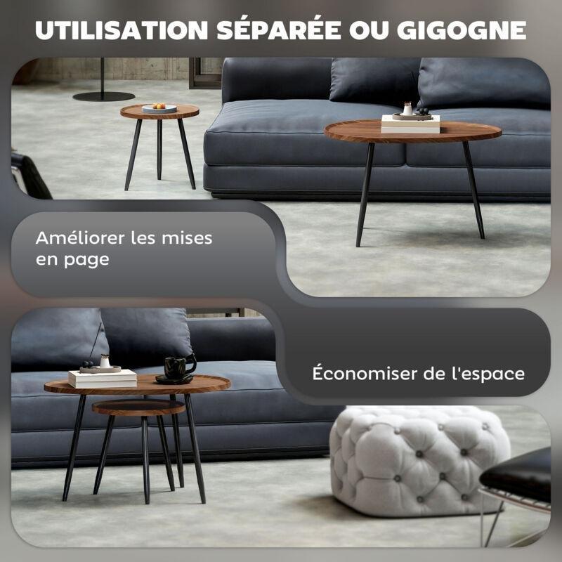 İkili Zigon Sehpa Ceviz MDF 80x55 cm Siyah Metal Ayaklı - 107902