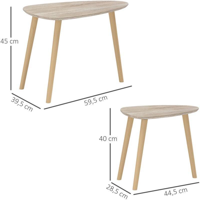 İkili Zigon Sehpa Doğal Ahşap Üçgen 60x40x45 cm - 107100