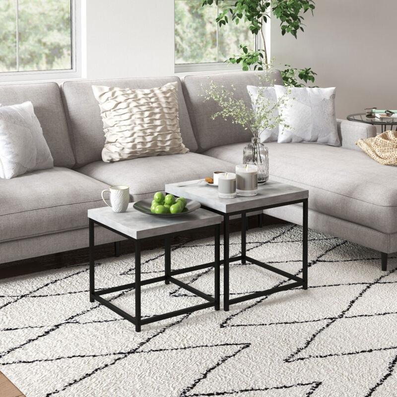 İkili Zigon Sehpa Kare Gri Beton Görünümlü 45x45 cm - 107800