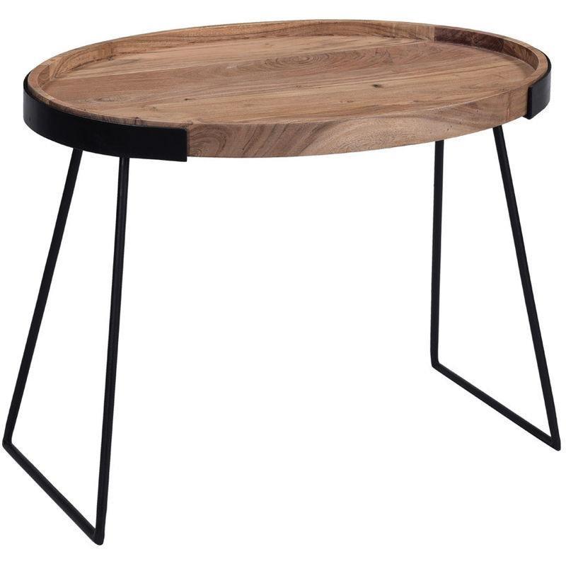 İkili Zigon Sehpa Masif Akasya Ahşap Siyah Metal 65x45 cm - 107411
