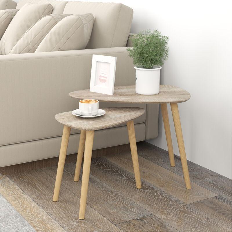 İkili Zigon Sehpa, MDF, Doğal Ahşap Rengi, 60x40x45 cm - 107931