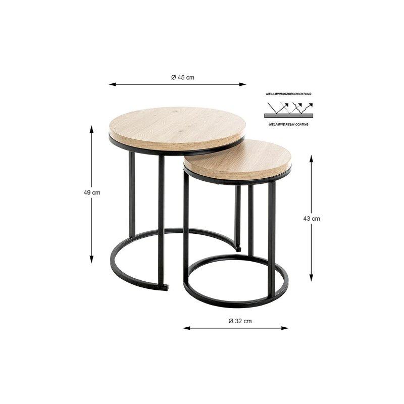 İkili Zigon Sehpa Meşe MDF 32-45 cm Siyah Metal - 106255