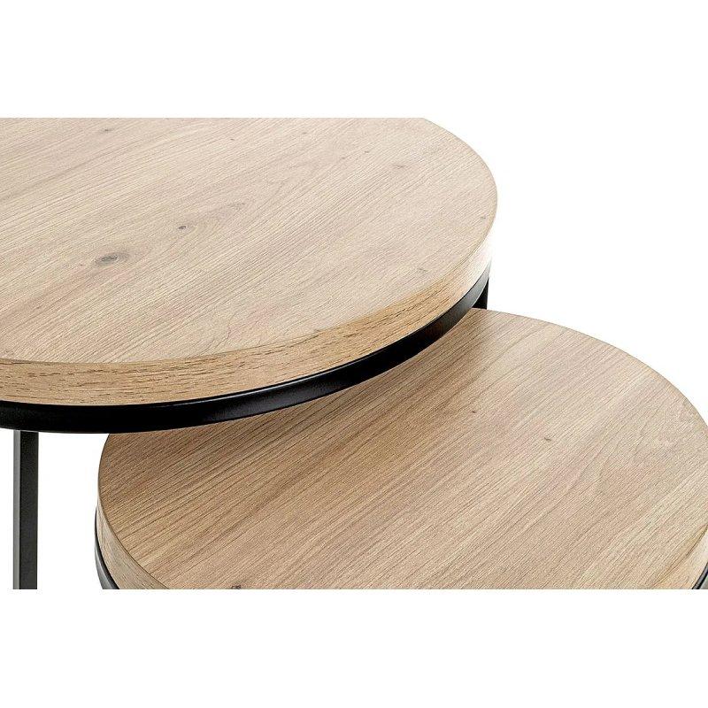 İkili Zigon Sehpa Meşe MDF 32-45 cm Siyah Metal - 106255