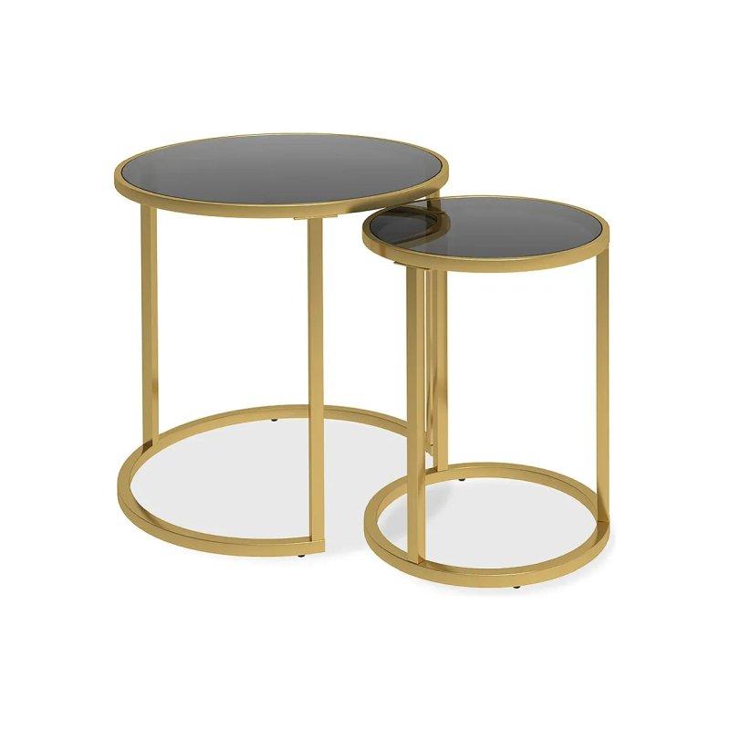 İkili Zigon Sehpa Siyah Cam Gold Ayak 50x50x50 cm 35x45x35 cm - 106111