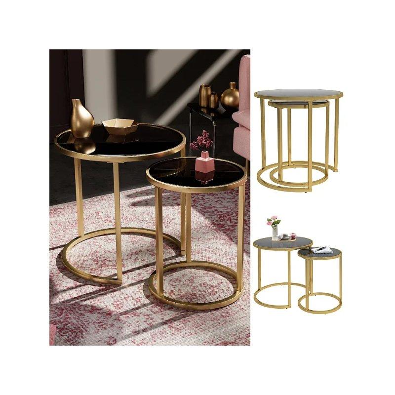 İkili Zigon Sehpa Siyah Cam Gold Ayak 50x50x50 cm 35x45x35 cm - 106111