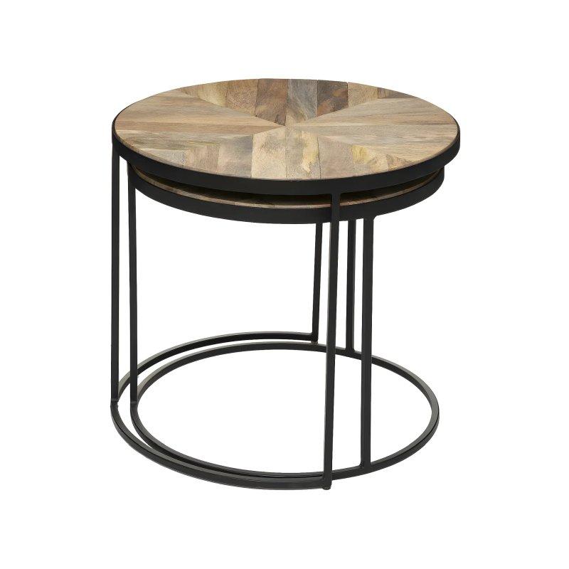 İkili Zigon Sehpa Siyah Metal Ayaklı Mango Ahşap 56 cm - 106120