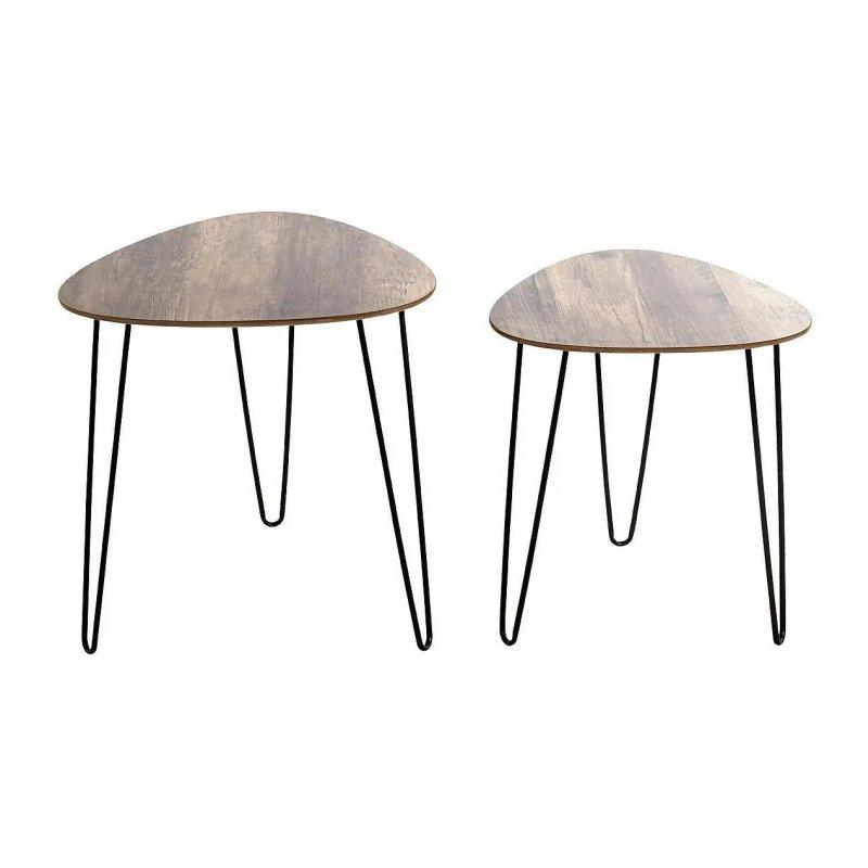 İkili Zigon Sehpa Siyah Metal Ayaklı Meşe 48 cm - 106117