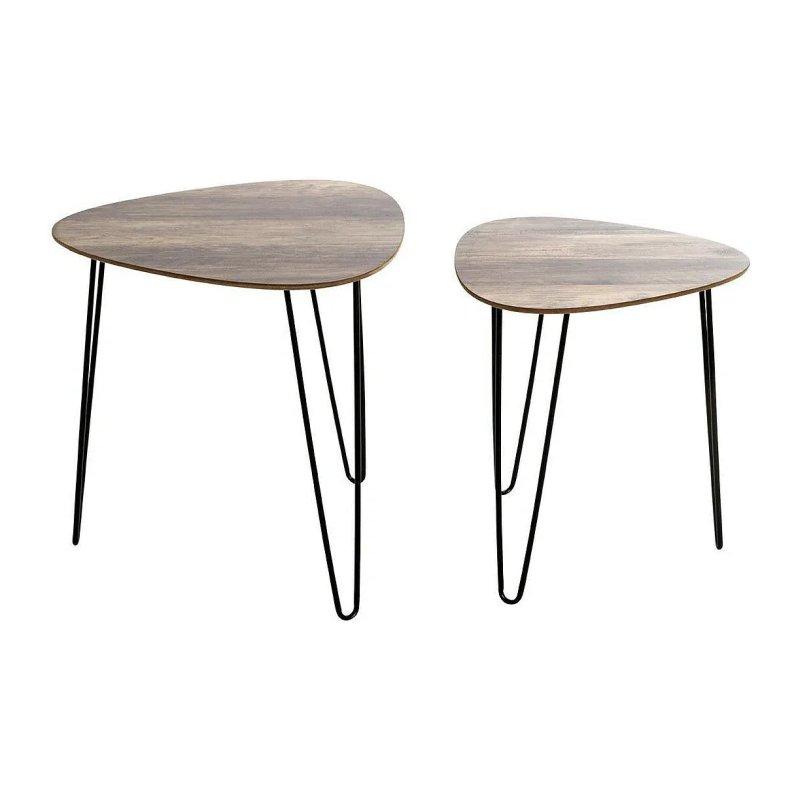 İkili Zigon Sehpa Siyah Metal Ayaklı Meşe 48 cm - 106117