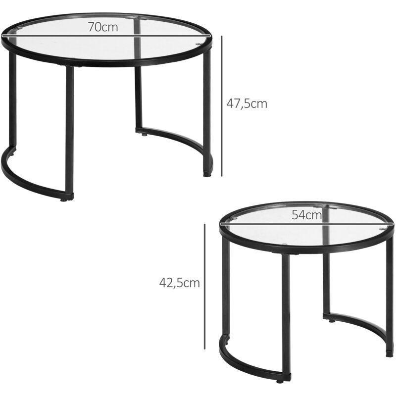 İkili Zigon Sehpa Siyah Metal Ayaklı Şeffaf Cam 70 cm - 107184