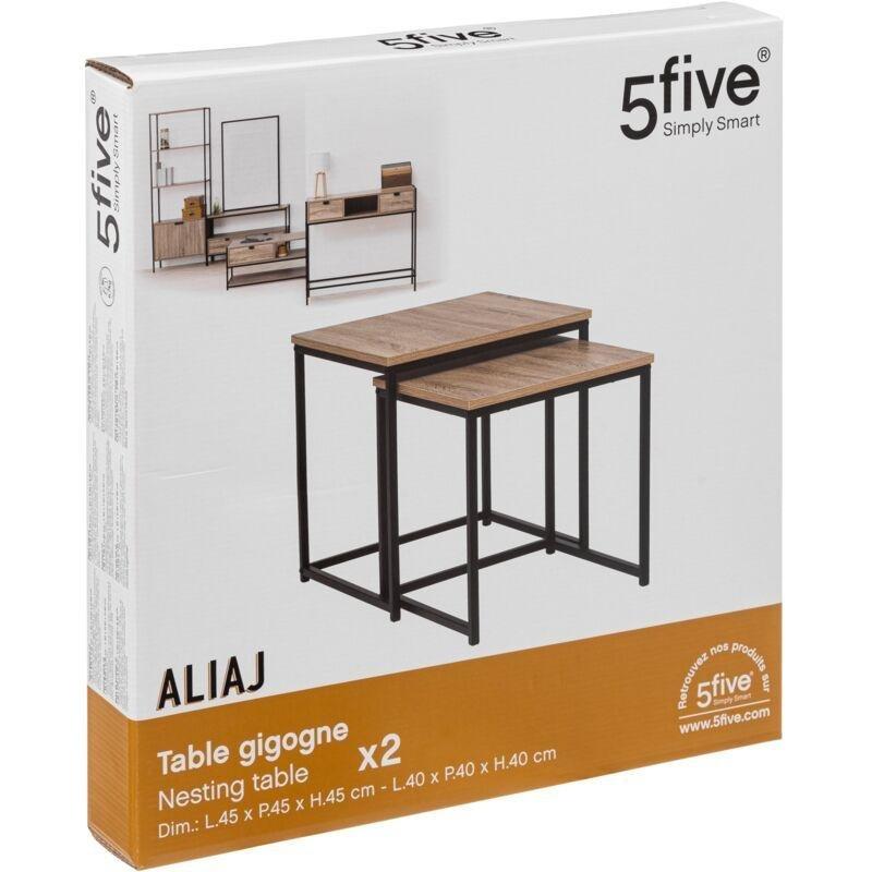 İkili Zigon Sehpa Takımı Bej Meşe Desenli Siyah Metal Ayaklı 45x45x45 cm - 107749