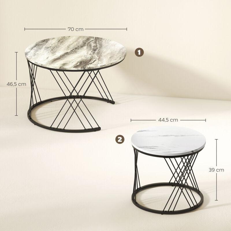 İkili Zigon Sehpa Takımı Gri Beyaz Mermer Desenli 70 cm - 107725